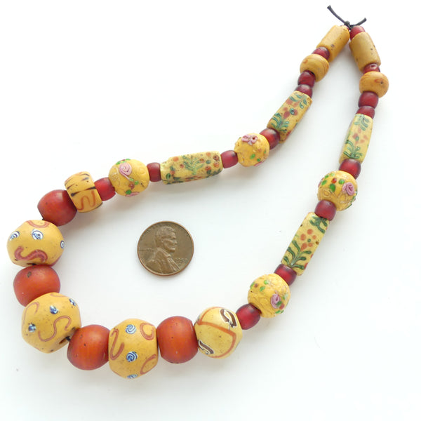 Lampwork, Antique Venetian, Curated and High-Graded Strand of Amber & White Hearts