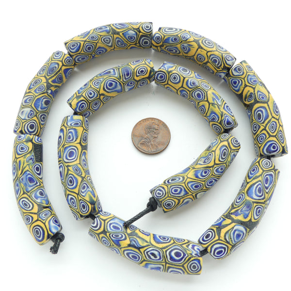 Millefiori, Antique Venetian Trade Beads, Short Strand of Blue & Ameber Elbows