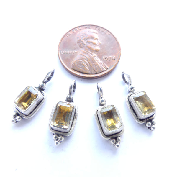 Indian Silver, Vintage Mini Pendants with Citrine, 17mm with Loop, Sold Individually