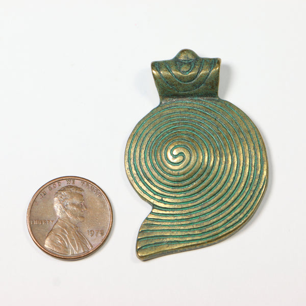 Brass, Pendant with Patina, Spiral Shell Design, 32x42mm