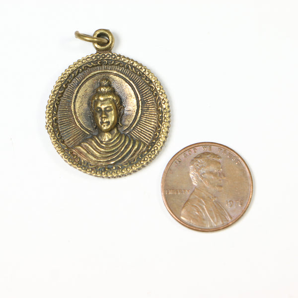 Bronze, Thai Buddhist Pendant, 21mm Diameter