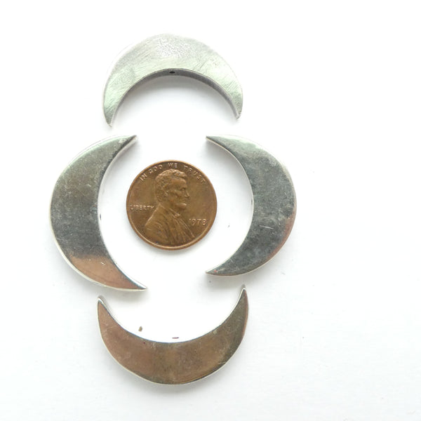 Indian Silver, Vintage Crescent Moon Shape Beads, 30mm Long, Sold Individually
