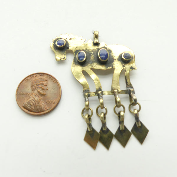 Turkoman, Horse Pendant, Small with 4 Lapis Cabochons & Dangles, 37x50mm