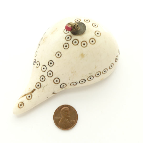 Naga, Decorated Chank Shell with Dots and Beads, 3x4 inches
