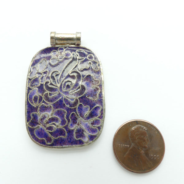 Cloisonne, Pendant with Purple Flowers, Rectangle 30x45mm