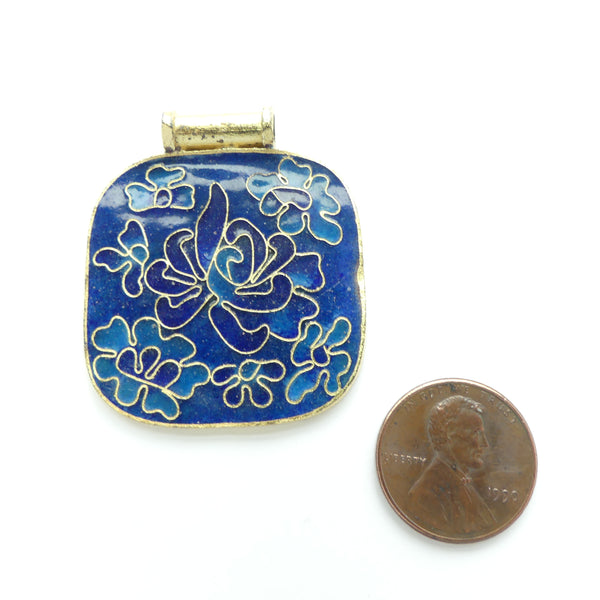 Cloisonne, Pendant with Blue Flowers, 35x45mm