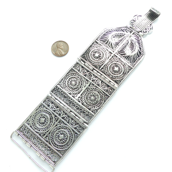 Indian Silver, Antique Belt 'Buckle", Ultra Detailed Filigree Work, 8 inches Long, 2 inches Wide