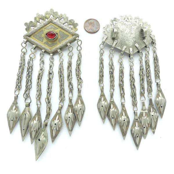 Turkoman Clasp Component Made Into Pendant with Dangles, 56mm wide