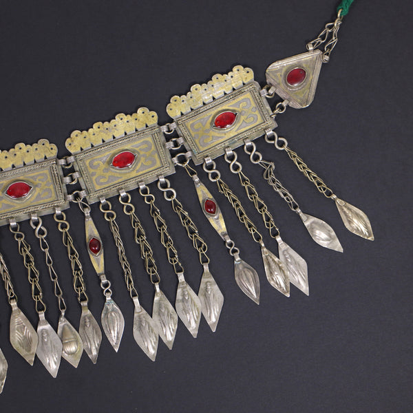 Turkoman Vintage Diadem Silver with Gilding, 9 Linked Components, 25x6 inches