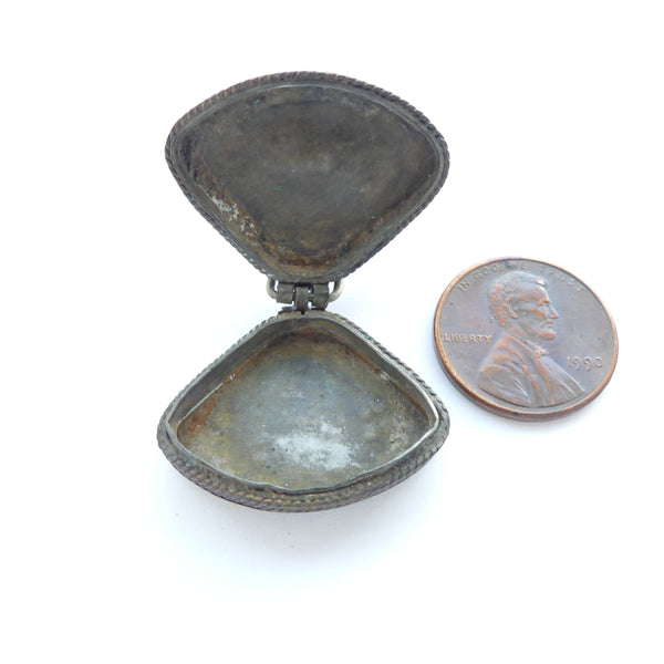 Mixed Metals Container, Antique Japanese, Triangle Shape 27x22mm
