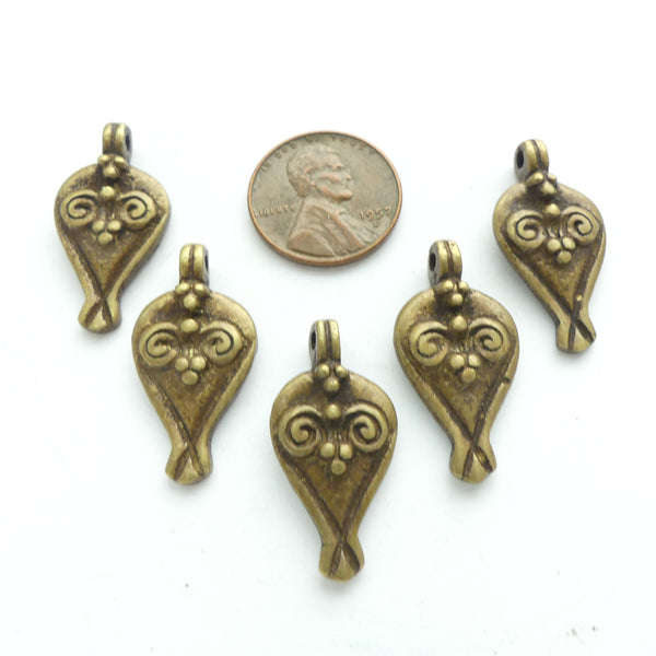 Brass, Mini Pendant Drop Shape with Spirals, 9x23mm, Sold by the Pair