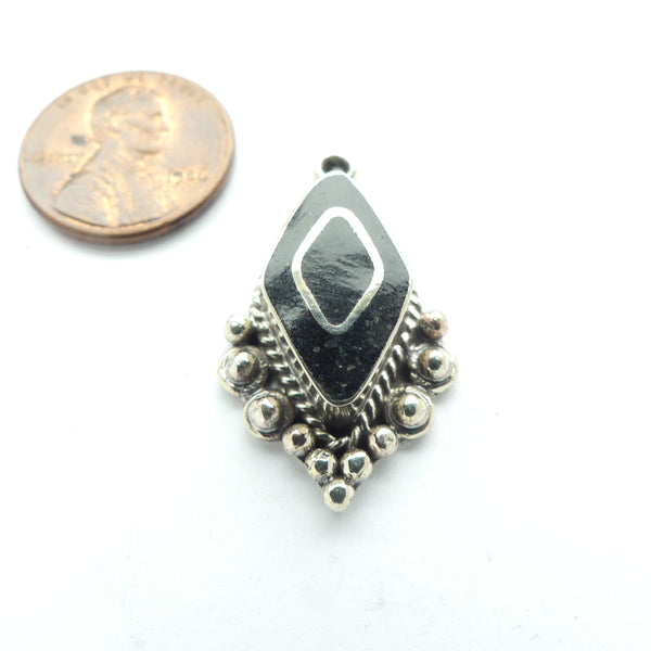 Himalayan, Small Diamond Shape Pendants, Silver with Lapis Inlay, 32mm Long Including Loop