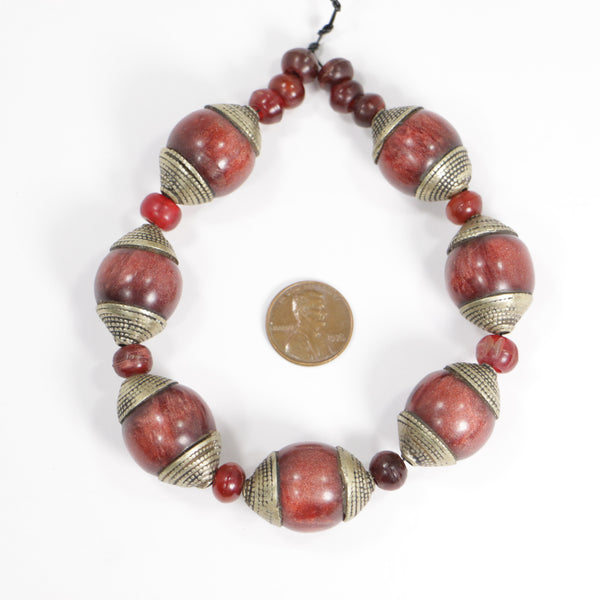 Resin, Dark Amber Color Beads with Silver Caps, 26x20mm, Sold Individually