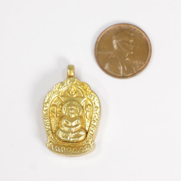Gau, Mini Gold Plates Box with Buddha & Auspicious Symbols, 30mm Long including Loop