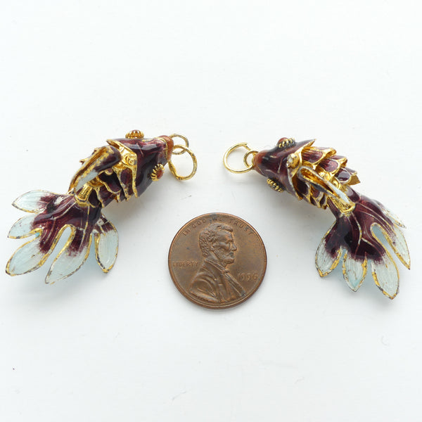 Cloisonne Medium Articulated FanTail Fish, Purple, 40mm Long, Sold Individually