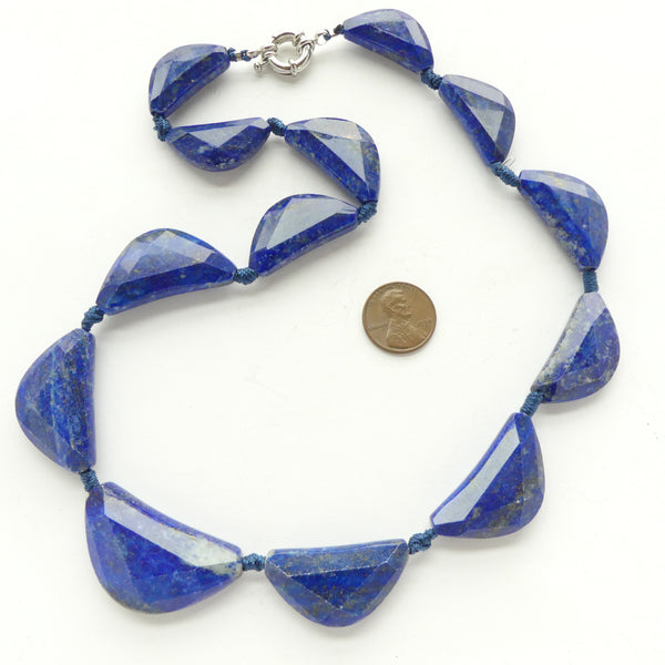 Lapis Lazuli, Faceted Half Moon Shape Beads, Graduated Sizes on Knotted 19" Strands