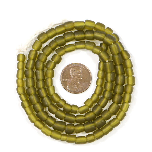 Indonesia, Olive Green Translucent Matte Spacer Beads, 4-6mm Diameter on 23-inch Strands