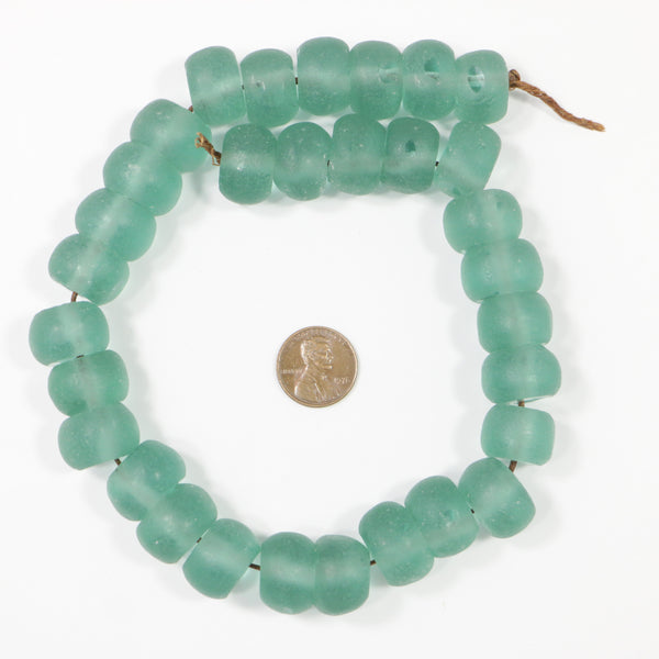 Indonesia, Recycled Vintage Blue-Green Glass, Oblates 12x19mm, Sets of 5 Beads