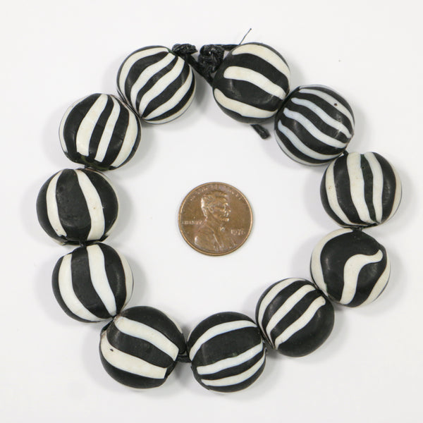 Indonesia, Black & White Striped Tabular Beads, 20mm Diameter, Sold in Sets of 5