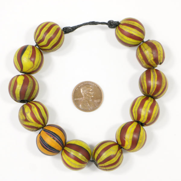 Indonesia, Large Round Beads From Java, Sophisticated Colors, Set of 12