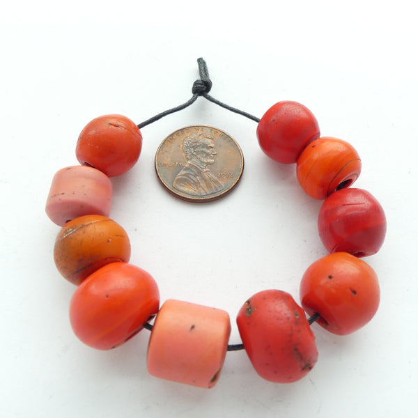 Sherpa Coral, Collector/Designer Glass Imitations of Coral Beads, Set of 10