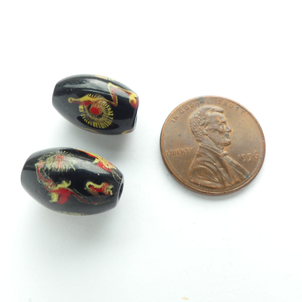 Boshan Starburst Beads, Oval Black 15x10mm, Sold Individually