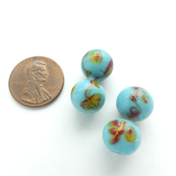 Boshan Starburst Beads, Vintage, Round "Twins" Turquoise, 20x10mm, Sold Individually