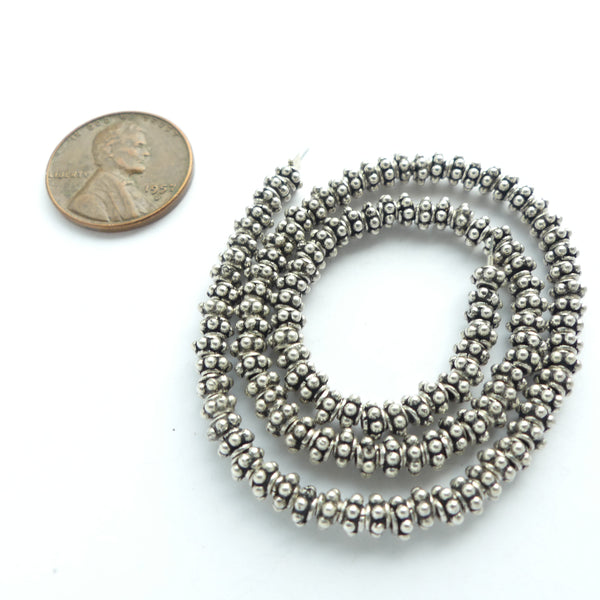 Indian Silver, Granulated Tiny Collared Spacer Beads, Sold by the Set of 10