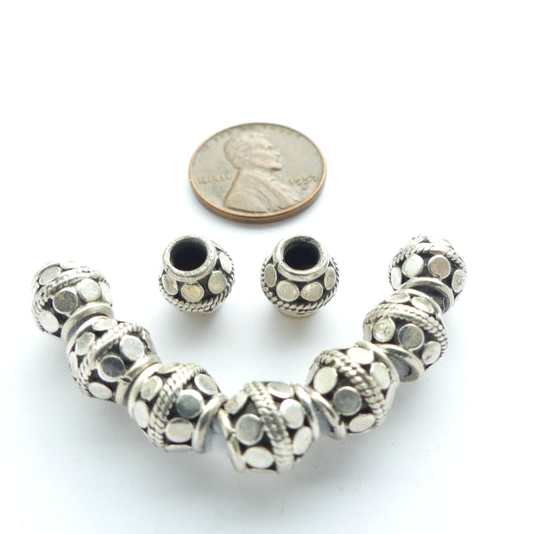 Indian Silver, Large Hole Small Beads with Circle Designs, 8x8mm Sold Individually