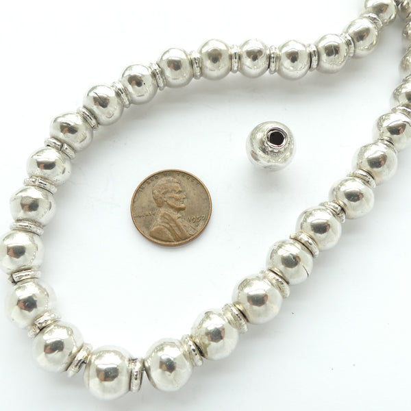 Indian Silver, Round Half-Collared Beads 10mm Diameter, Sold Individually