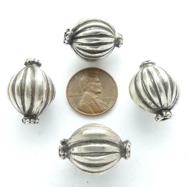 Indian Silver, Antique Collared Melon Shape Beads 22x15mm Sold Individually