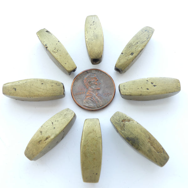 Brass, Gond Four-Sided Tapered Oval Beads, 7x25mm, Sold Individually