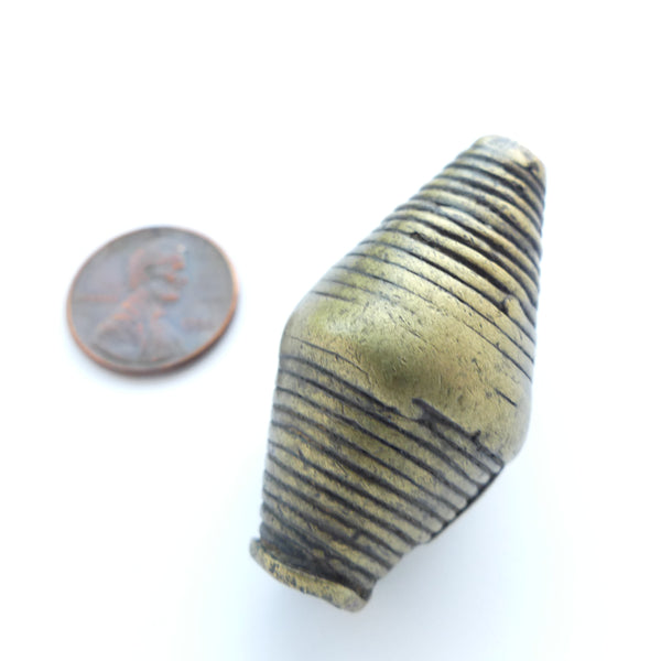 Brass. Large Bicone, Lost Wax Cast From India, 40x22mm