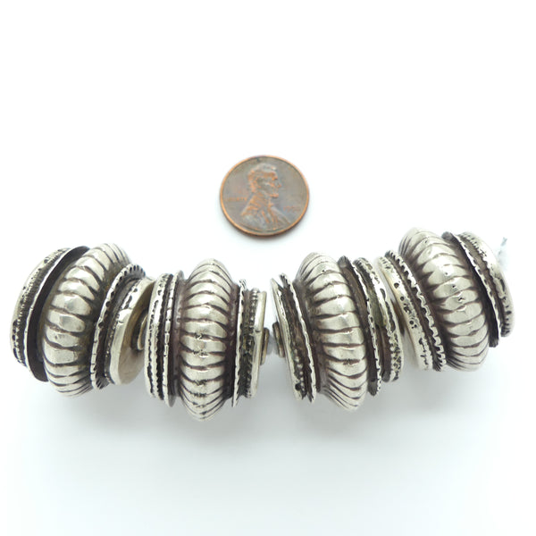 Indian Silver, Antique, Wheel Shape Beads, 28mm Diameter, 20mm Thick, Sold Individually