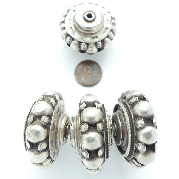 Indian Silver, Antique, Huge Wheel Shape Beads, 39mm Diameter, 20mm Thick, Sold Individually