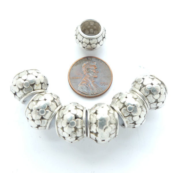 Indian Silver, Antique Large Hole Oblate Beads, 10x9mm, Sold Individually