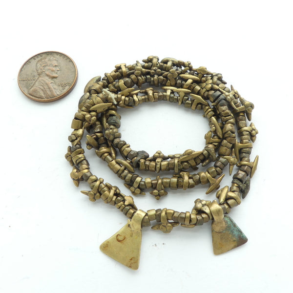 Brass, Gond, Strand of Antique Brass Beads and Mini & Micro Pendants, 14-inches