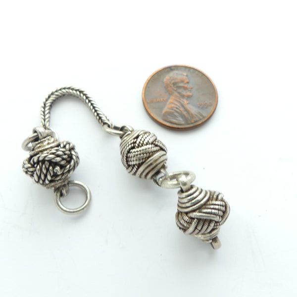 Indian Silver, Fancy Antique Silver Knot Beads, Collector Set of 3, Sold as a Set of 3