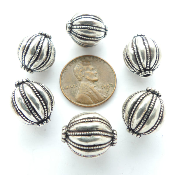 Indian Silver, Round Collared Melons with Granulation, 14mm Diameter, Sold Individually