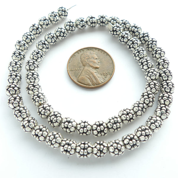 Indian Silver, Vintage Round Beads, 5x5mm, Smoothed Down Granulation, Sold in Sets of 10