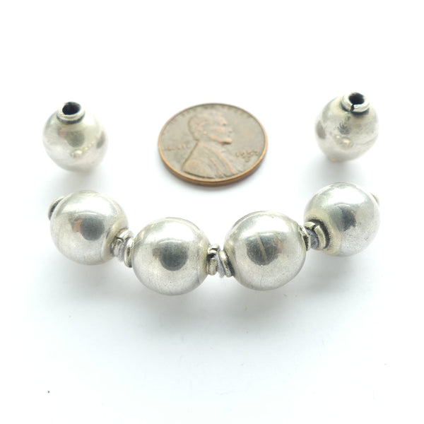 Indian Silver, Sterling Simple Traditional Round Collared Beads 12mm, Sold Individually