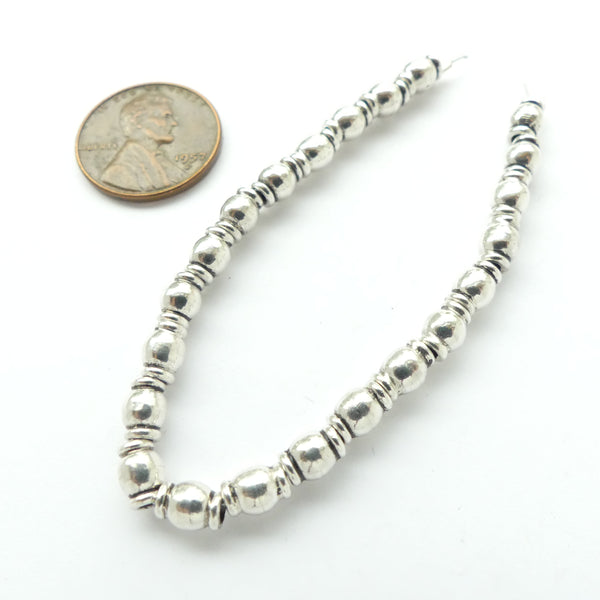 Indian Silver, Small, Smooth Collared Round Beads, 6x4mm, Sold Individually