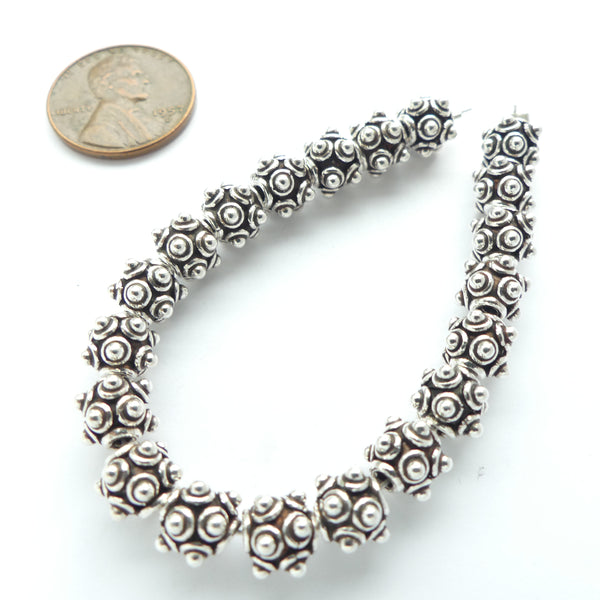 Indian Silver, Granulated Small Beads with Multi-Layer Design, 7x6mm, Sold Individually