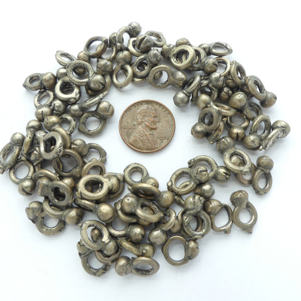 Brass, Rings with Small Balls Soldered onto Them, Rings Diameter 9mm, Balls, 5mm, Sets of 10