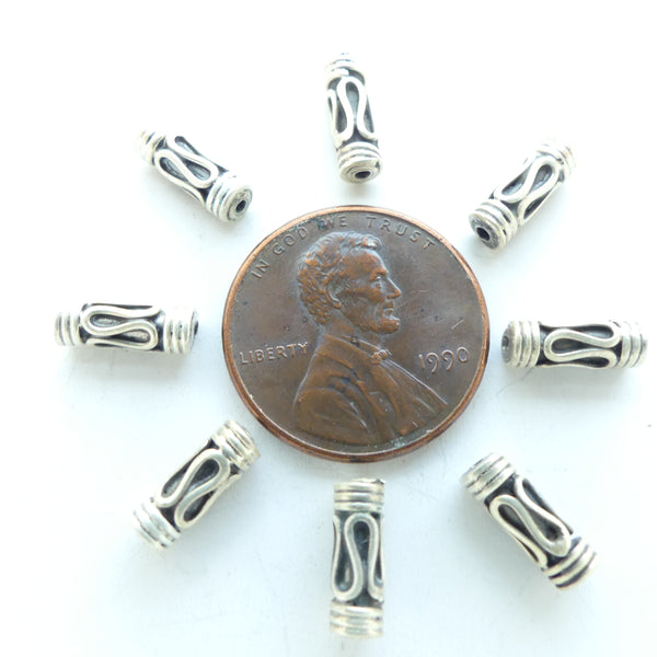 Indian Silver, Vintage Small Sterling Silver Cylinders, 10x3mm, Sold in Sets of 8 Beads