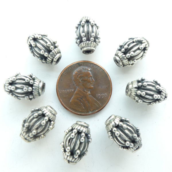 Indian Silver, Vintage Sterling Granulated Oval Beads, 12x8mm, Sold by the Pair