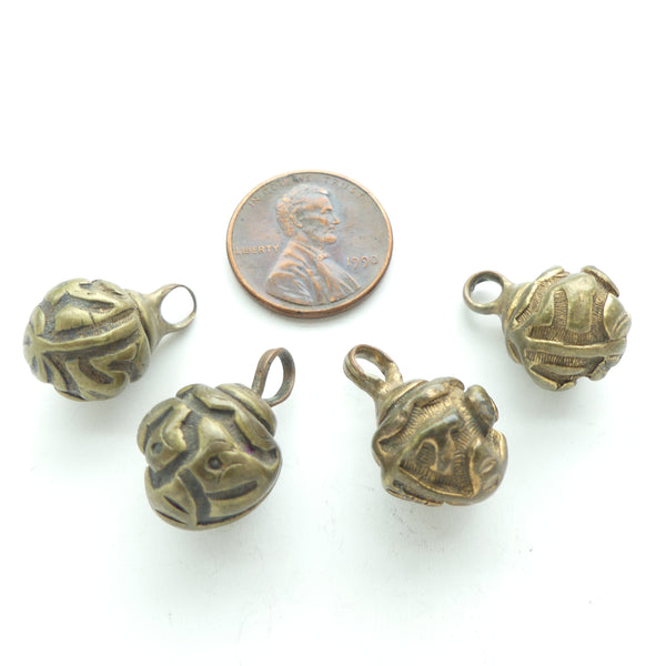Brass Buttons, Antique Qing Dynasty, Flower Designs, 12-14mm, Sold as Set of 4