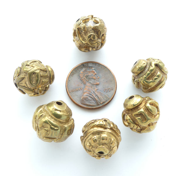 Button Beads, Antique Brass Buttons Made Into Beads, 12-15mm, Solds as Set of 6