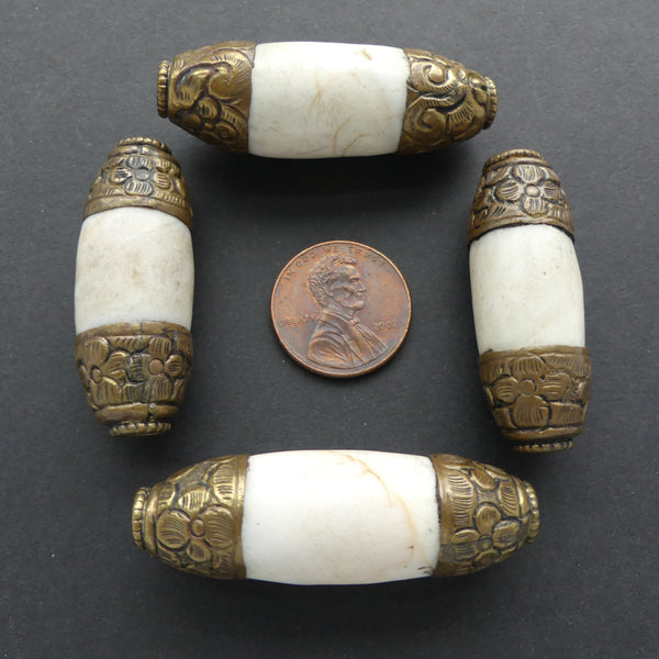 Conch Shell with Brass Caps, Vintage Nepalese, Lengths Vary, Sold Individually