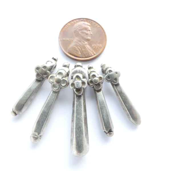Indian Silver Long Thin Pendants, Matched Set of 5 Graduated Lengths
